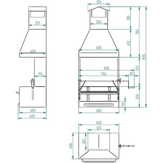 BARBACOA DE CARBÓN Y LEÑA CON PARAVIENTOS, CAMPANA Y ELEVADOR BVE-62 - Imagen 2