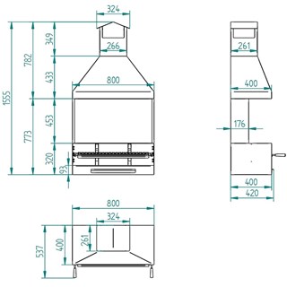 BARBACOA DE CARBÓN Y LEÑA CON PARAVIENTOS Y CAMPANA BV-82 - Imagen 2